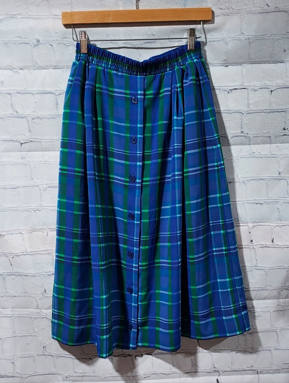 Koret M Tartan Plaid Midi Skirt Button Retro Mod Academia Teacher Pockets School